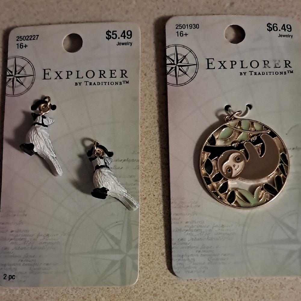 Explorer by Traditions Blue Jay and Sloth Pendants